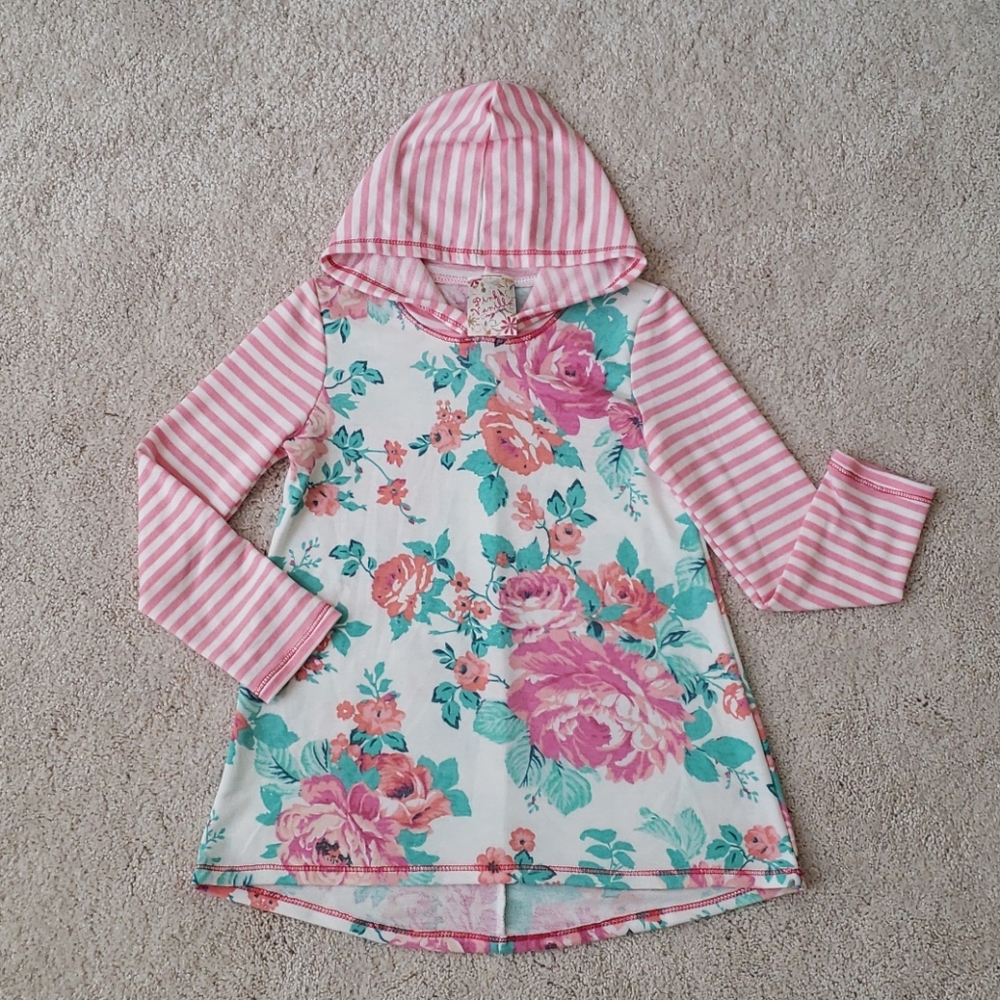 NWOT Pink Vanilla | Floral Striped Pink Green Hooded LS Top | 6X